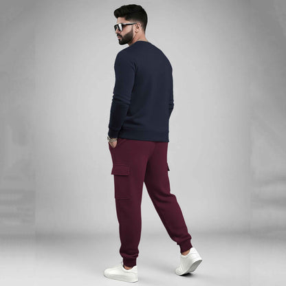 Navyblue Plain Round Neck Sweatshirt and Cargo Jogger Tracksuit