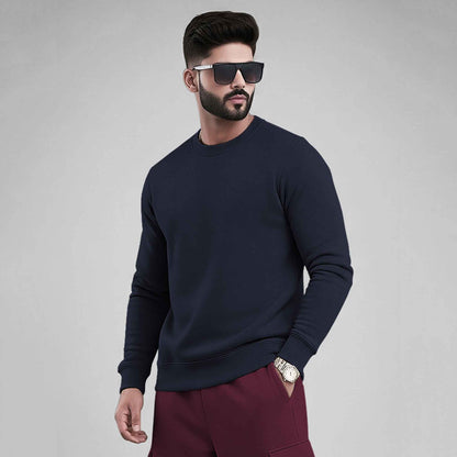 Navyblue Plain Round Neck Sweatshirt and Cargo Jogger Tracksuit