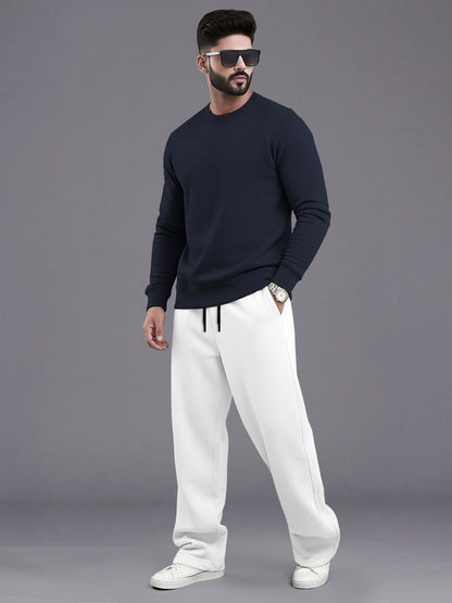 Tracksuit Men Round Neck Plain Sweatshirt & Loose Fit Plain Trackpants