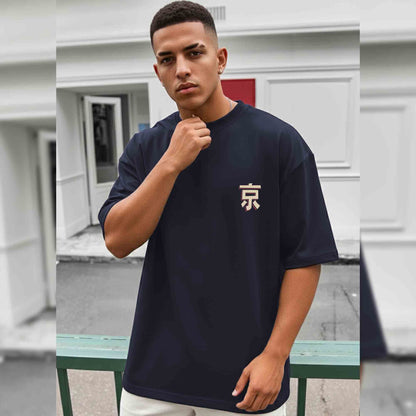 Contrast Back Printed Oversized Tshirt Navyblue