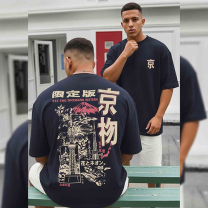 Contrast Back Printed Oversized Tshirt Navyblue