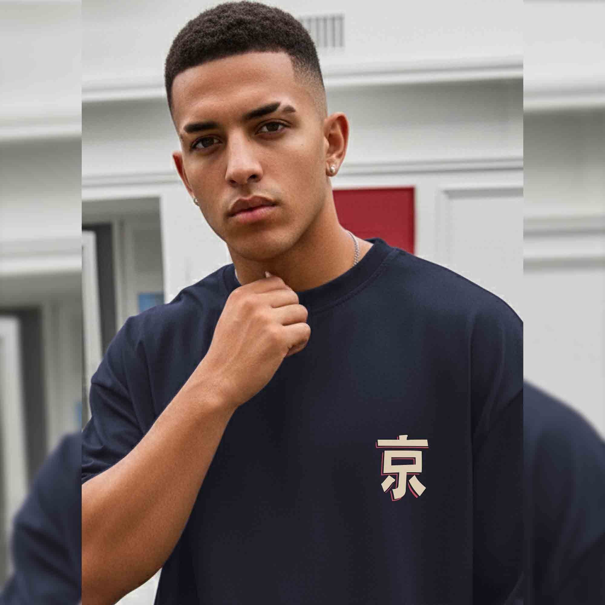 Contrast Back Printed Oversized Tshirt Navyblue