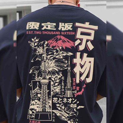 Contrast Back Printed Oversized Tshirt Navyblue