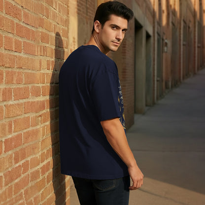 Japanese Dragon Printed Oversized Navyblue Tshirt