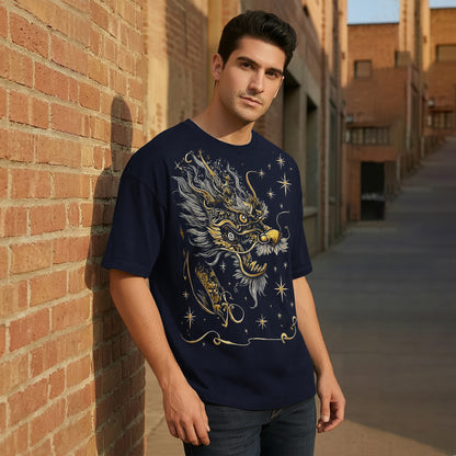 Japanese Dragon Printed Oversized Navyblue Tshirt
