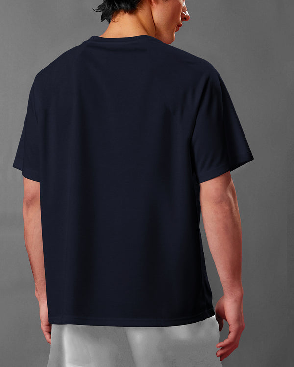 Mens Round Neck Solid Over Size T-shirt / Navy Blue