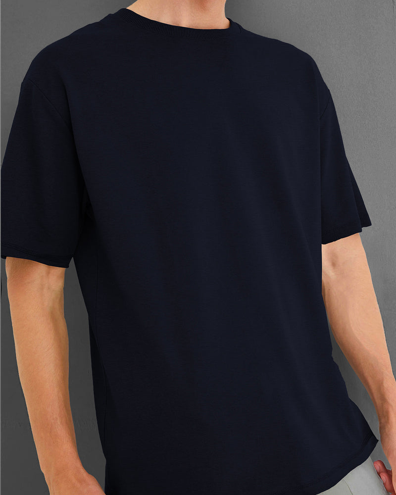 Mens Round Neck Solid Over Size T-shirt / Navy Blue