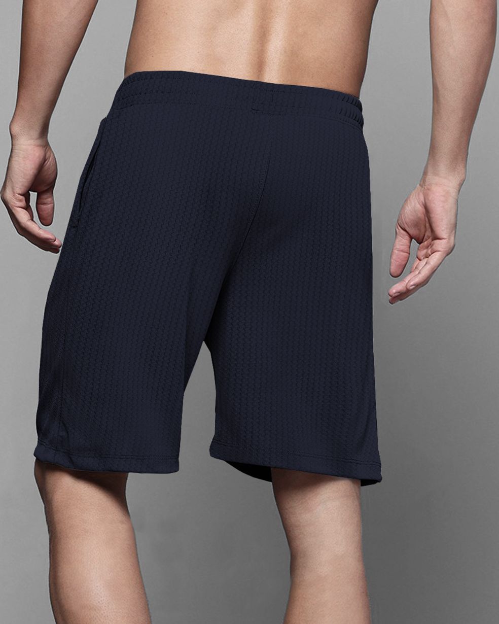 Men Plain Waffle Short Navy Blue