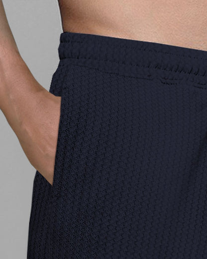 Men Plain Waffle Short Navy Blue