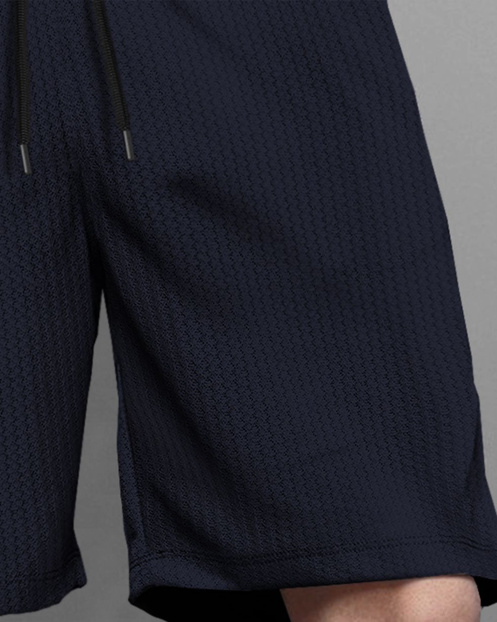 Men Plain Waffle Short Navy Blue