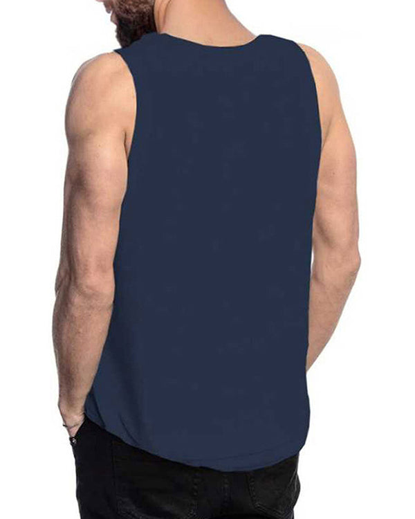 Men Sleeveless Navy Blue Printed Vest