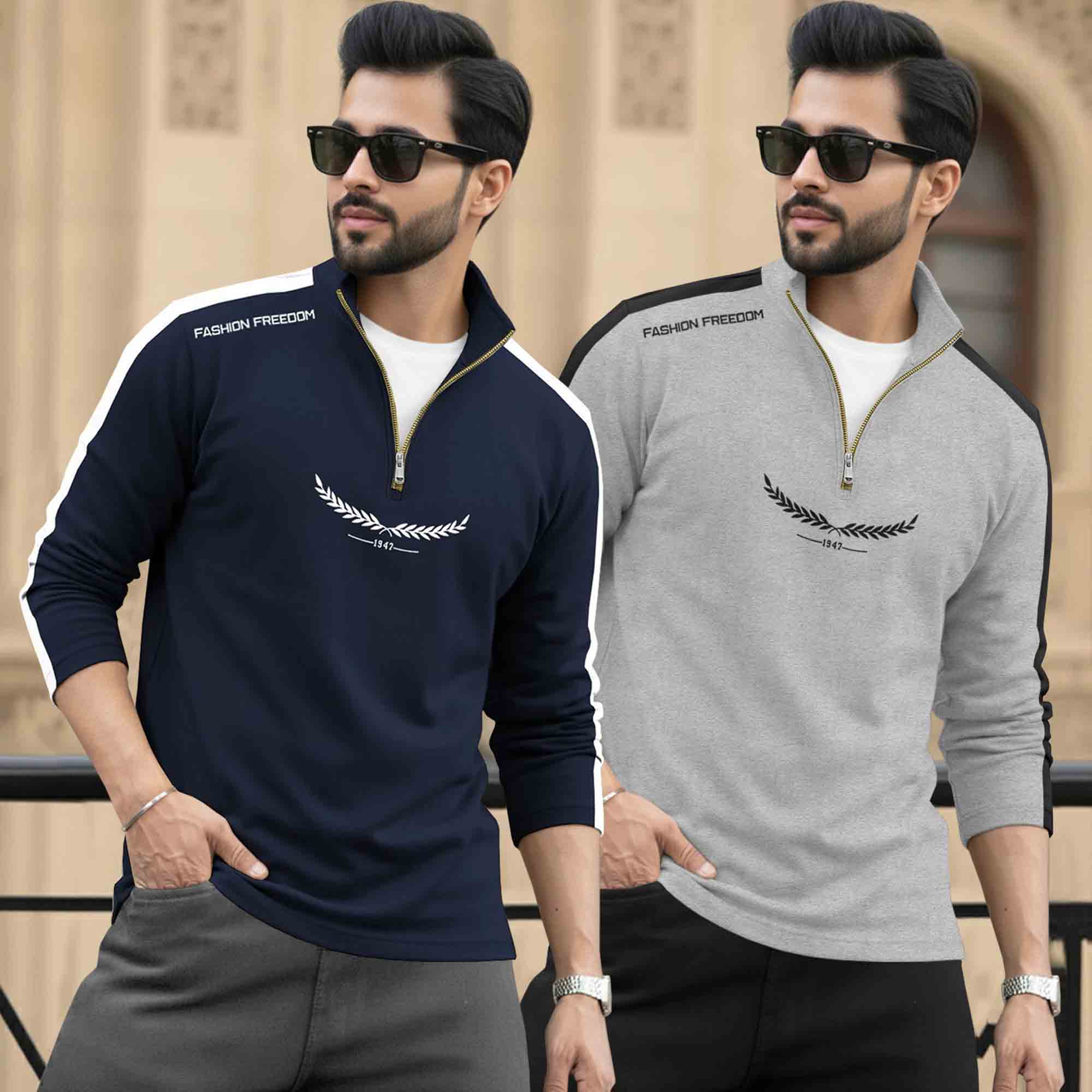 (Pack Of 2) Full Sleeve Round Neck & Quarter Zip Neck T-shirts 18 Variants