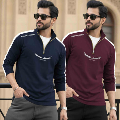 (Pack Of 2) Full Sleeve Round Neck & Quarter Zip Neck T-shirts 18 Variants