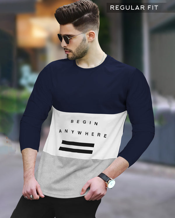 Men NAVY COLOR BLOCK Full Seelve T-Shirt