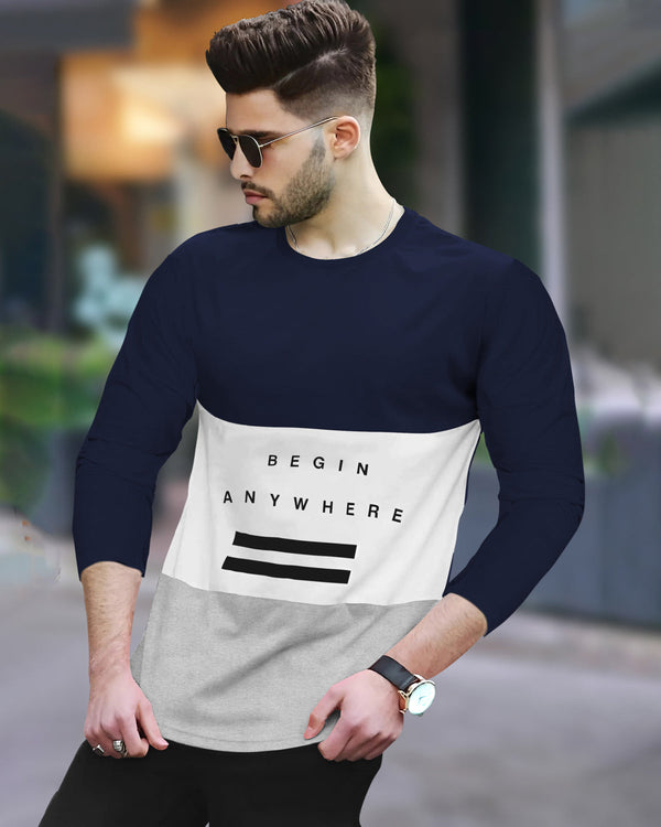 Men NAVY COLOR BLOCK Full Seelve T-Shirt