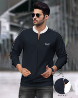 mens navy white Henley Neck jacket