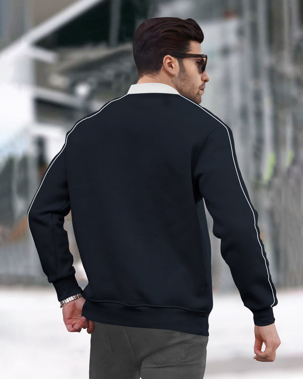 mens navy white Henley Neck jacket