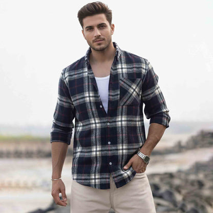 Mens Regular Fit Cotton Checked Shirt Navyblue & White