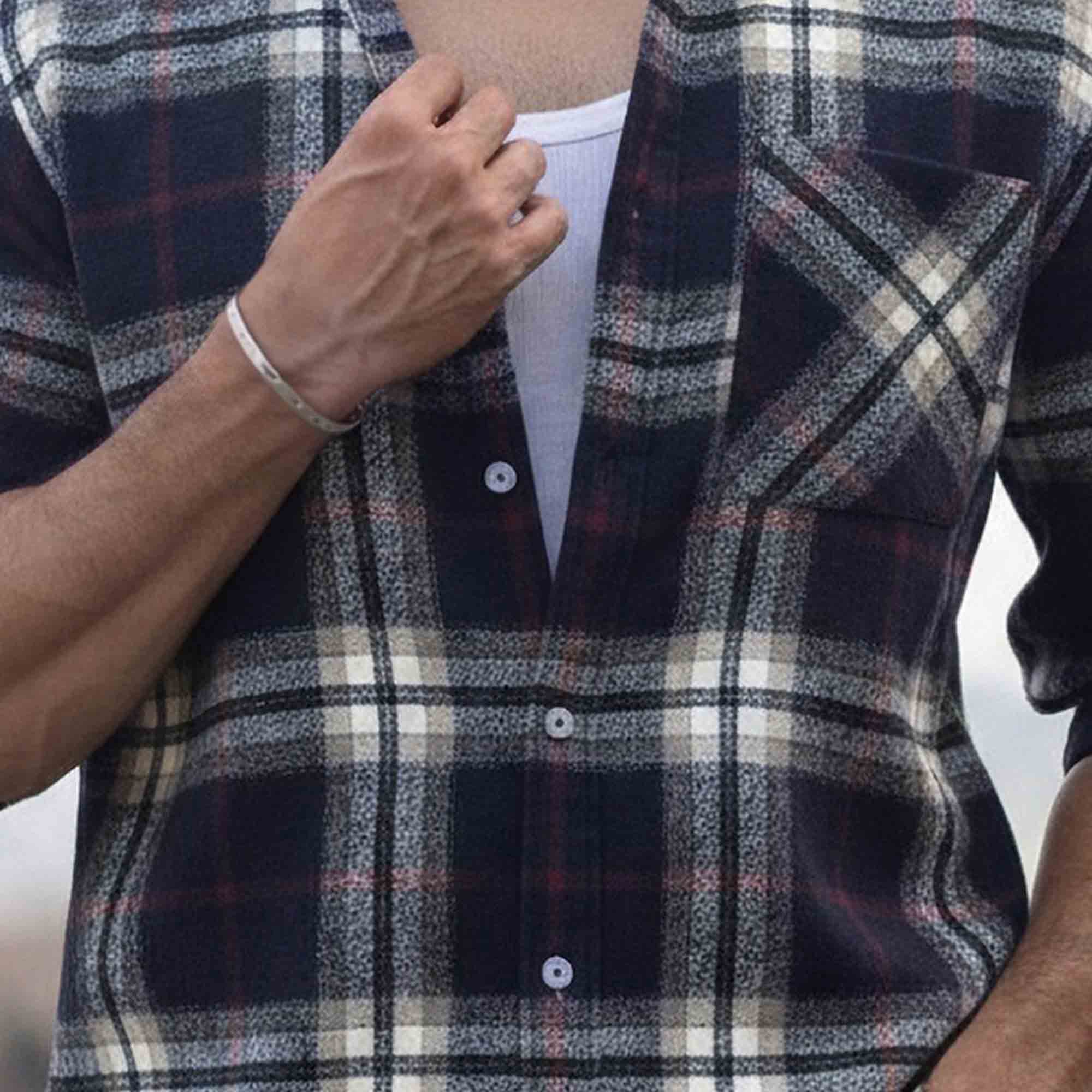 Mens Regular Fit Cotton Checked Shirt Navyblue & White