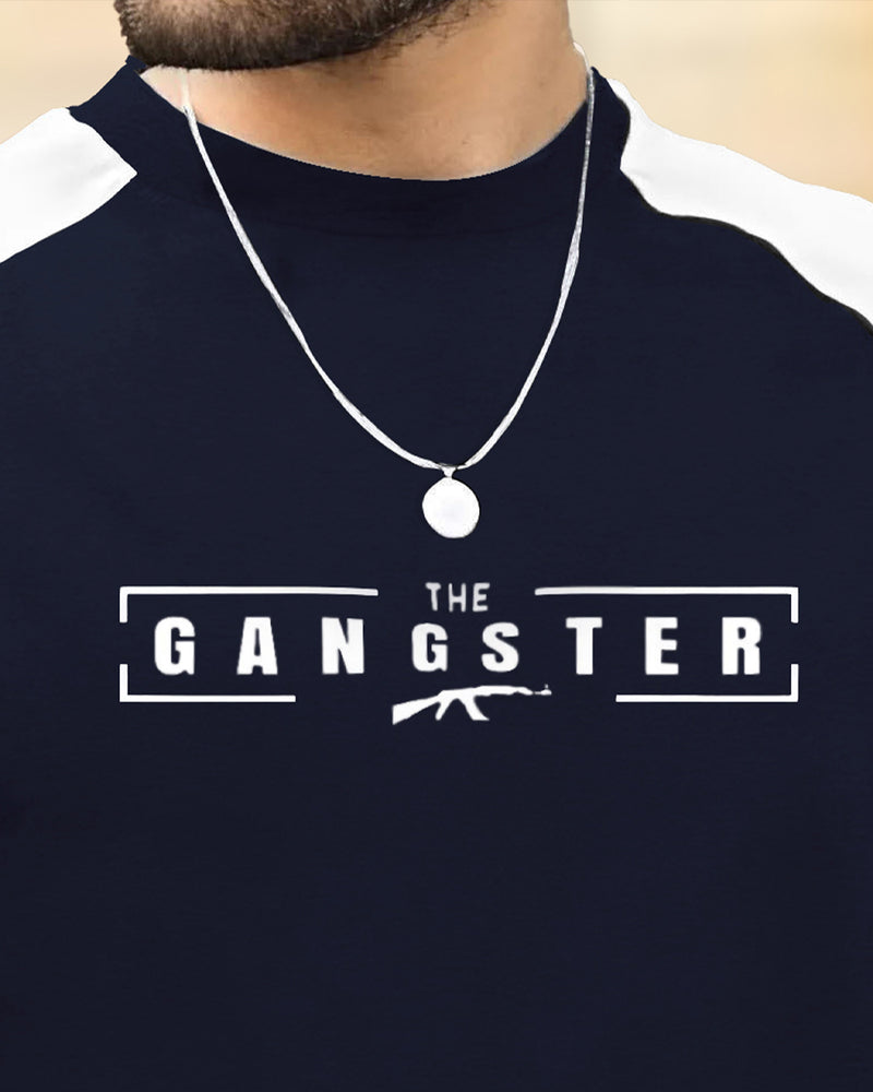 Men Navy Blue Full Sleeve Gangster Print T-shirt