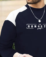 Men Navy Blue Full Sleeve Gangster Print T-shirt