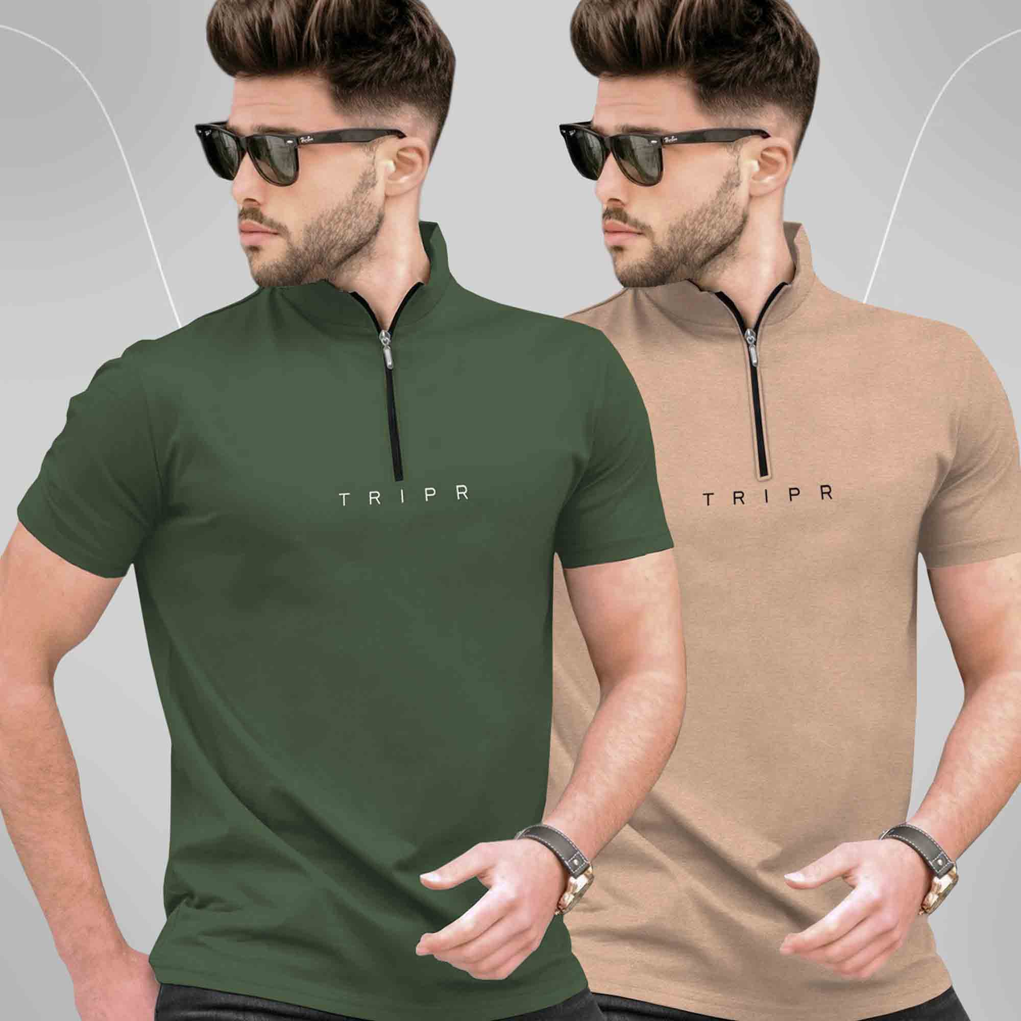 Pack Of 2 High Neck Logo Printed Half Sleeve Combo T-shirts - 13 Variants