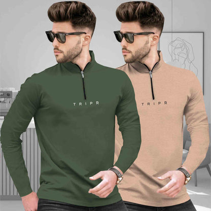 Pack Of 2 High Neck Logo Printed Full Sleeve Combo T-shirts - 13 Variants