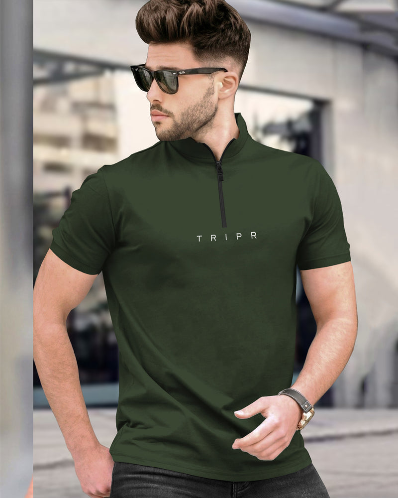 Mens High Neck Half Sleeve T-shirts (Pack Of 2) / Olive & Black