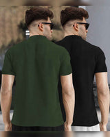(Pack Of 2) Half Sleeve Men Henley Neck T-shirts / Olive & Black