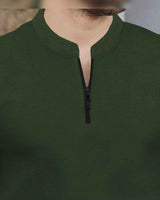 (Pack Of 2) Half Sleeve Men Henley Neck T-shirts / Olive & Black