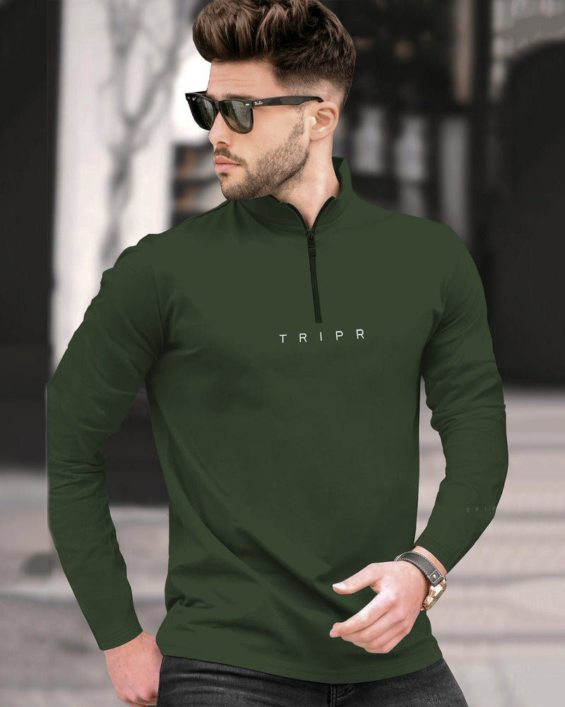 Mens High Neck Full Sleeve T-shirts (Pack Of 2) / Olive & Black