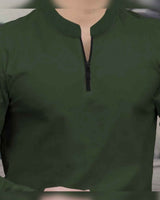 (Pack Of 2) Full Sleeve Henley Neck T-shirts / Olive & Black