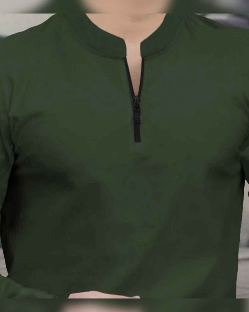 (Pack Of 2) Full Sleeve Henley Neck T-shirts / Olive & Black