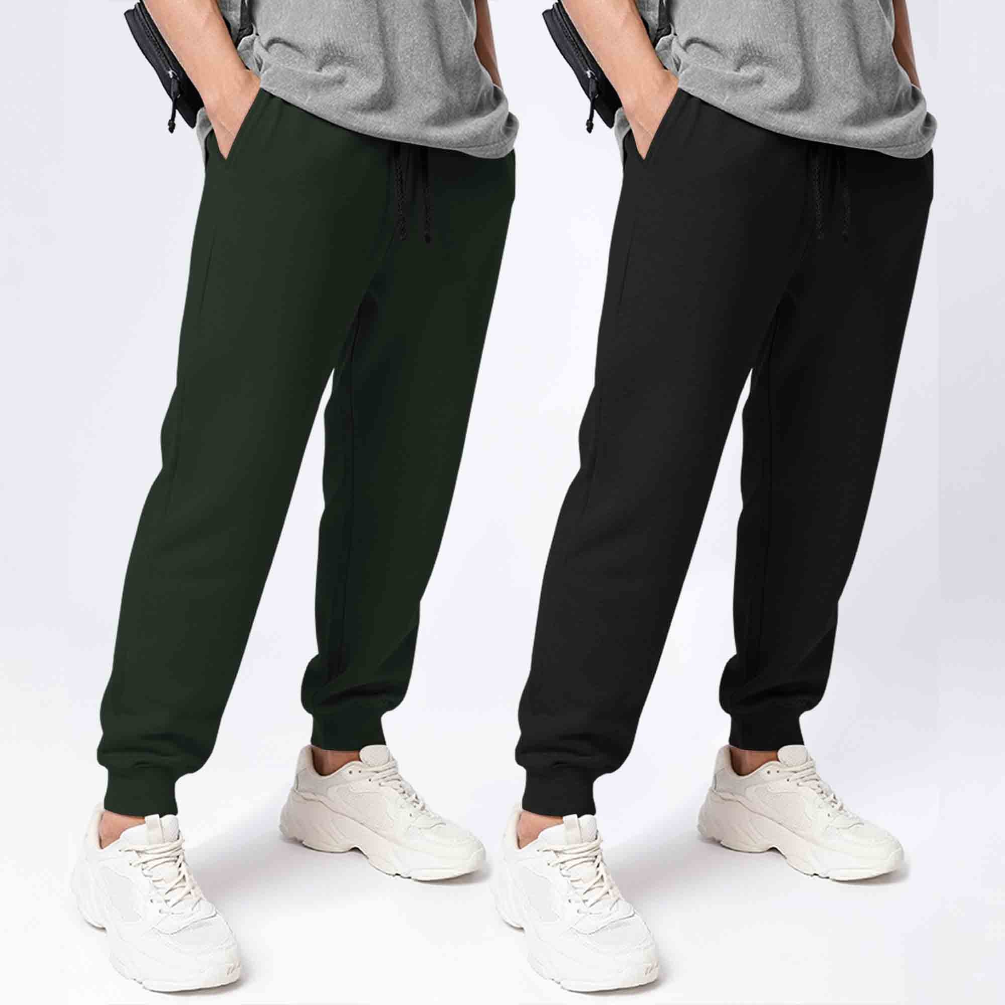 (Pack Of 2) Mens Cotton Blend Solid Olive & Black Joggers