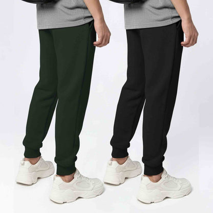 (Pack Of 2) Mens Cotton Blend Solid Olive & Black Joggers