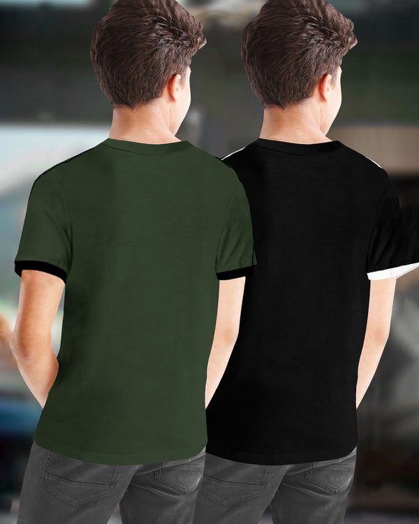 (Pack Of 2) Kids Half Sleeve Printed T-shirt | Olive & Black