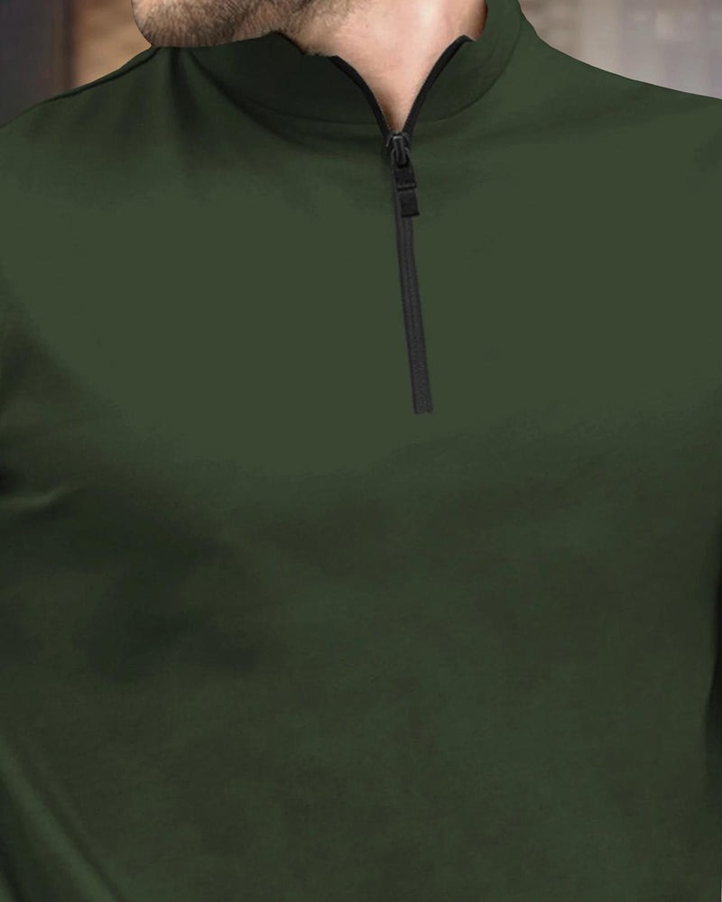 (Pack Of 2) Full Sleeve Men High Neck Plain T-shirts / Olive & Grey