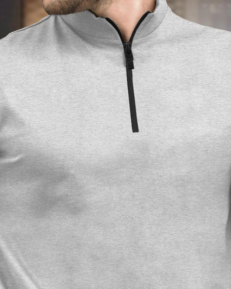 (Pack Of 2) Full Sleeve Men High Neck Plain T-shirts / Olive & Grey