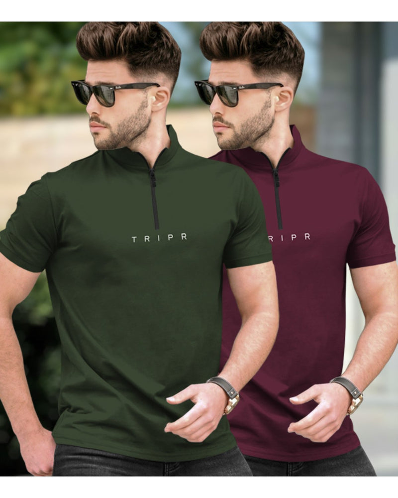 Mens Henely & High Neck Half Sleeve T-shirts (Pack Of 2) - 10 Variants