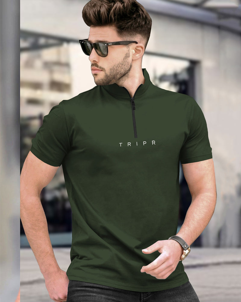 Mens High Neck Half Sleeve T-shirts (Pack Of 2) / Olive & Maroon