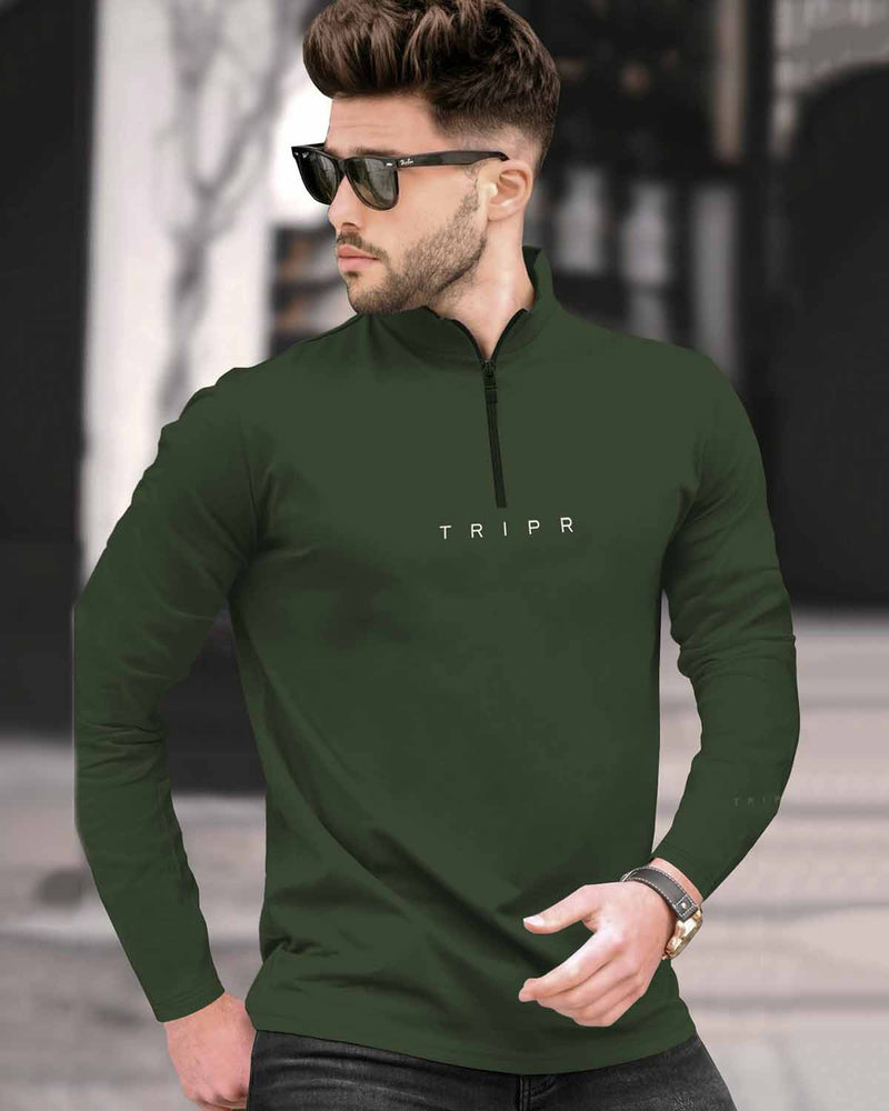 Mens High Neck Full Sleeve T-shirts (Pack Of 2) / Olive & Maroon