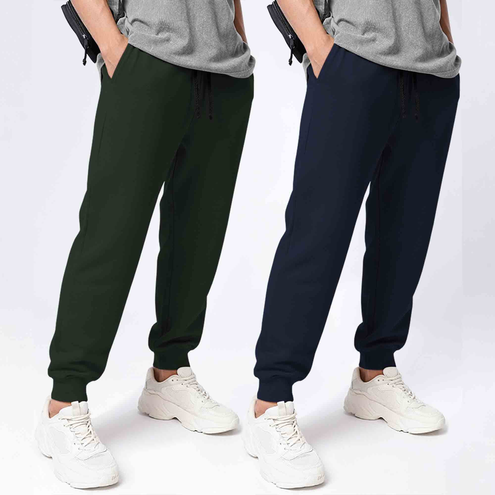 (Pack Of 2) Mens Cotton Blend Solid Olive & Navyblue Joggers