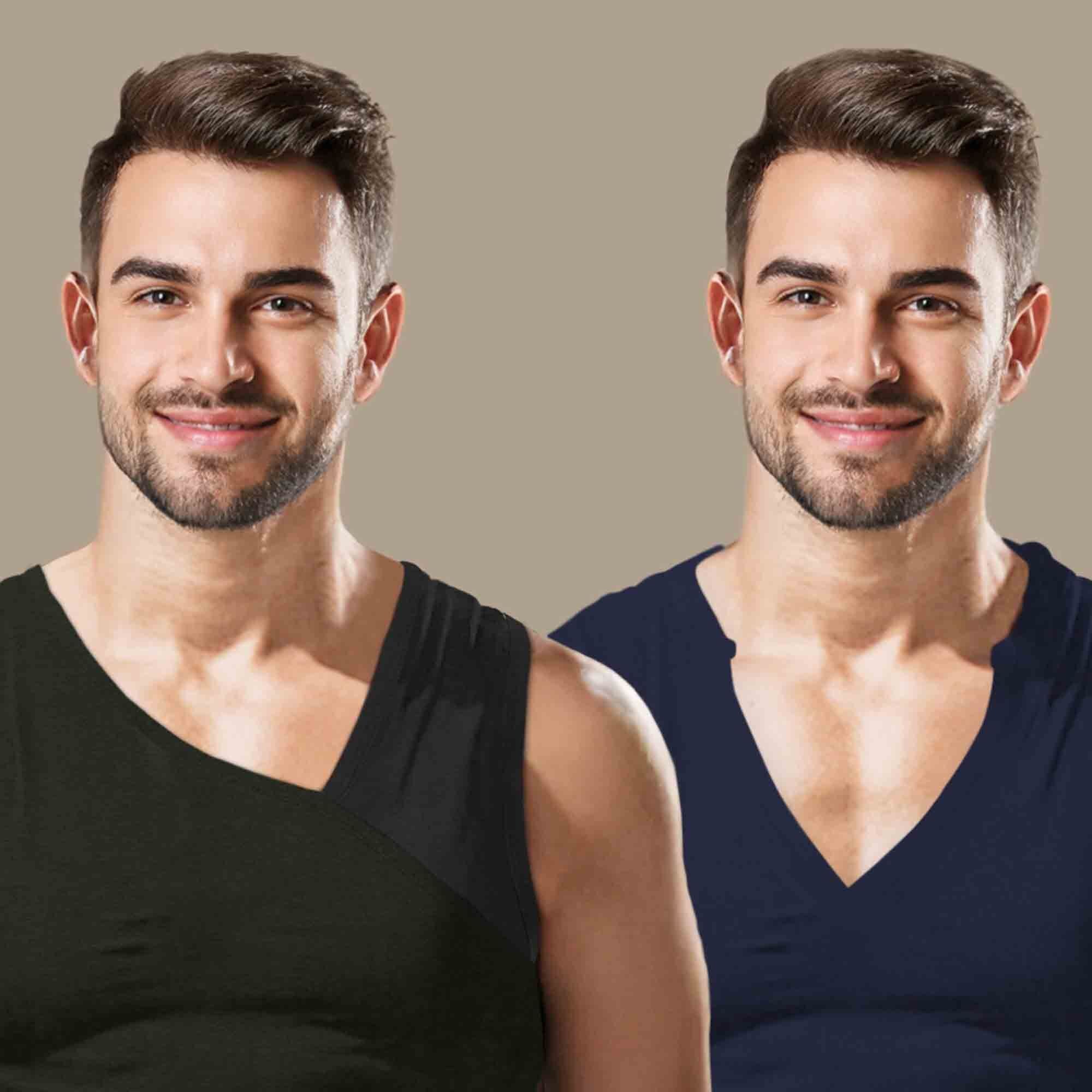 (Pack Of 2) Men Printed Top Tank Olive & Navy