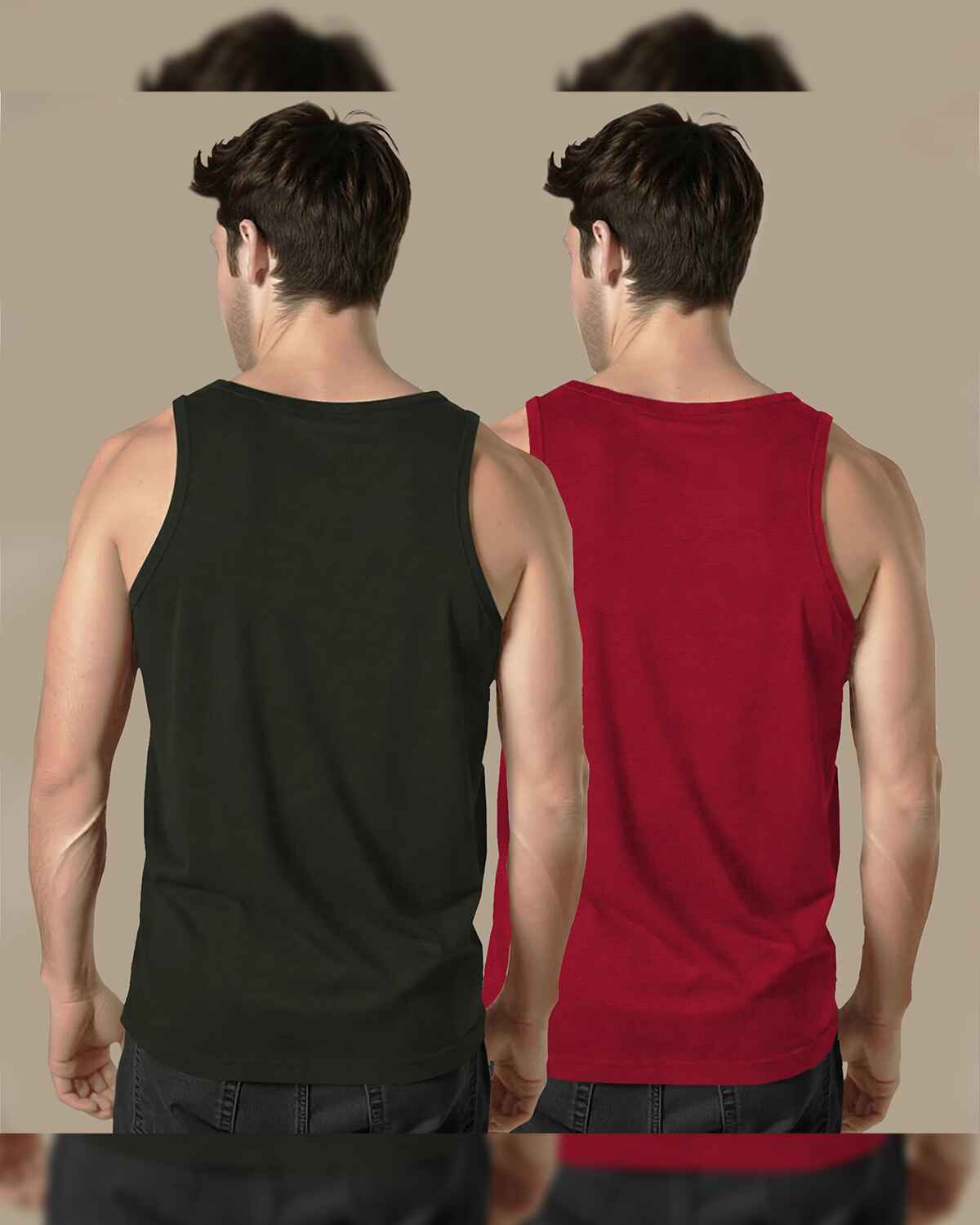(Pack Of 2) Mens Plain V-Neck Vest / Olive & Red