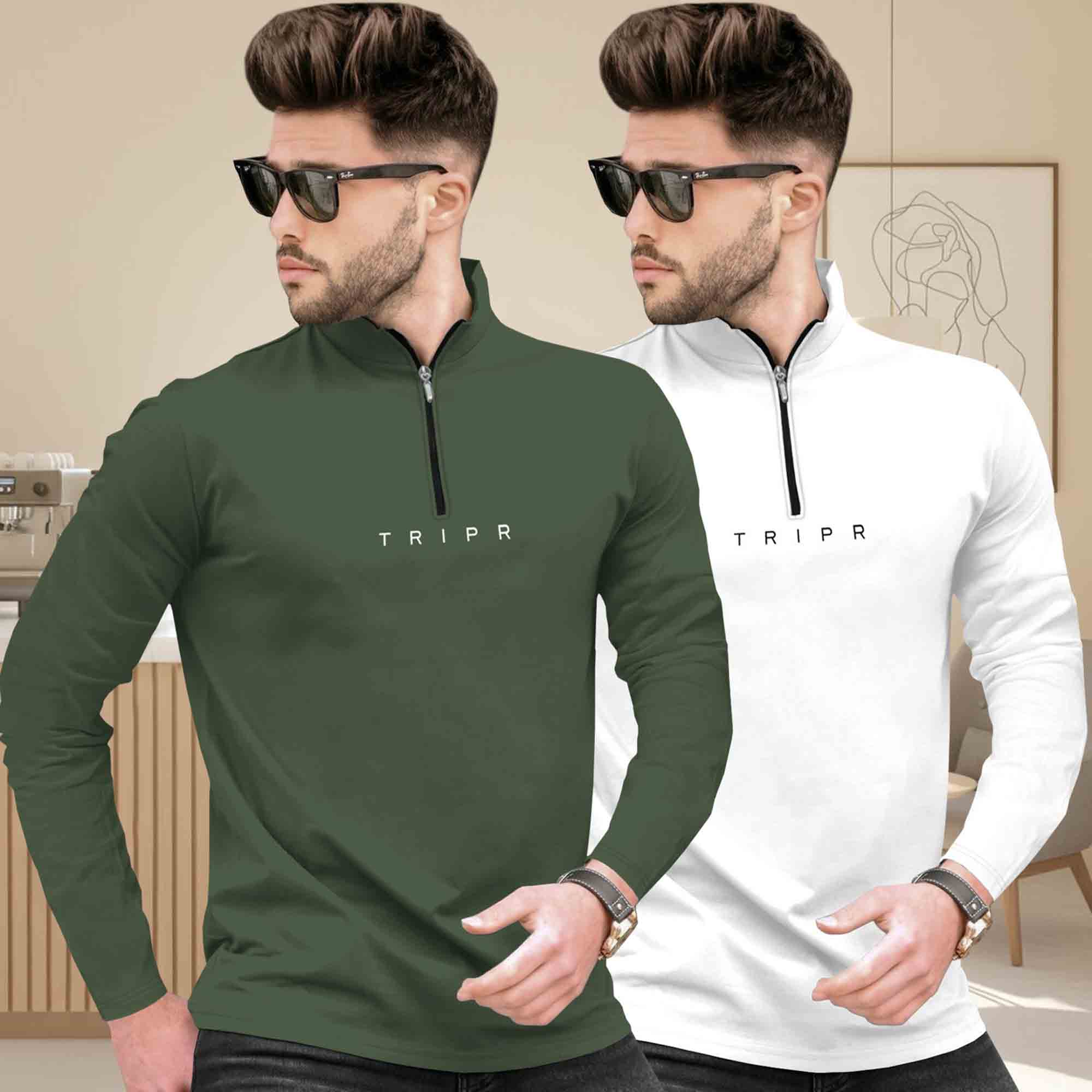 Pack Of 2 High Neck Logo Printed Full Sleeve Combo T-shirts - 13 Variants