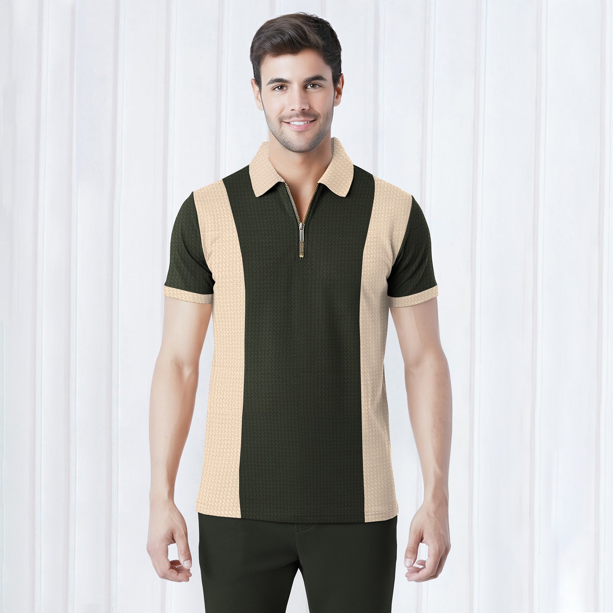 Men Quarter Zip Polo Neck Printed T-shirts