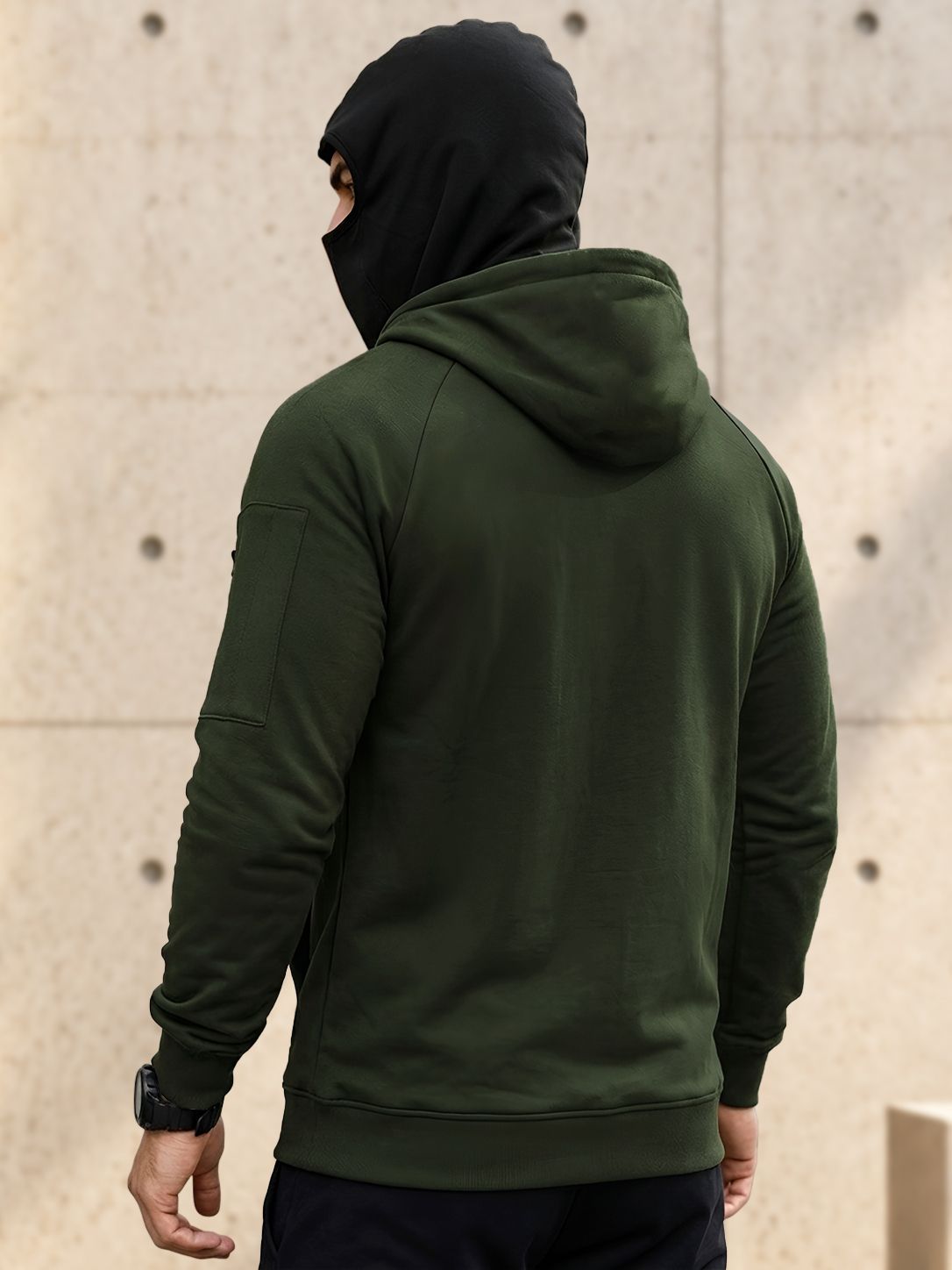 Mens Tactical Quarter-Zip Hoodie with Face Mask Sweatshirt Olivegreen