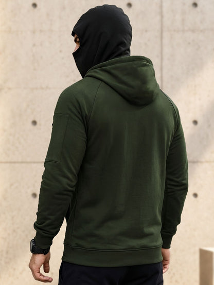 Mens Tactical Quarter-Zip Hoodie with Face Mask Sweatshirt Olivegreen