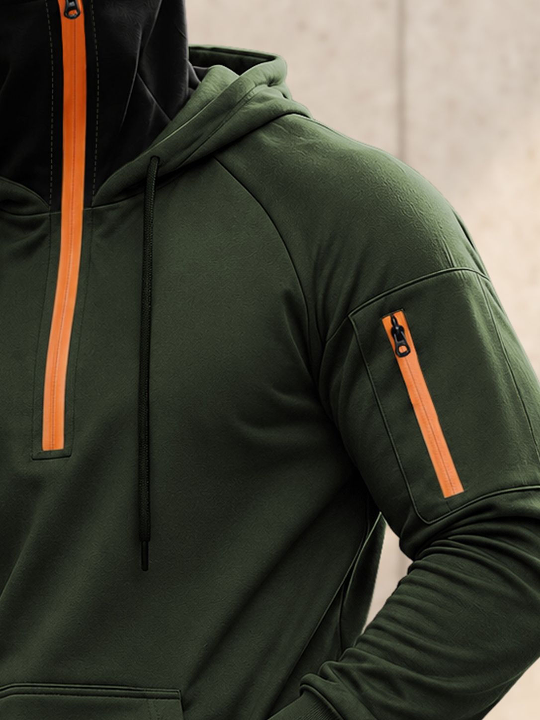 Mens Tactical Quarter-Zip Hoodie with Face Mask Sweatshirt Olivegreen