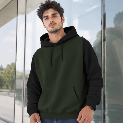 Mens Full Sleeve Two-Tone Casual Pullover Hoodie Olivegreen